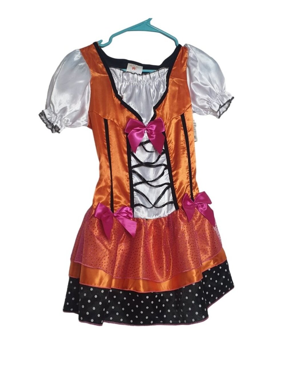 Girls Mystical Fairy Costume M Orange Black Halloween Costume Pink Bow Details
